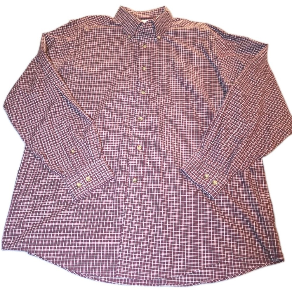 LL Bean Shirt Mens Large L Maroon Burgundy Grid Plaid Long Sleeve Button Down